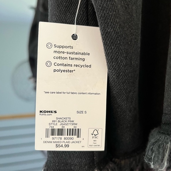 SO Denim & Plaid Mixed Media Jacket - Oversized Size S - NWT - Picture 6 of 7